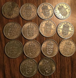 1953 TO 1966 SET OF 14 UK GB GREAT BRITAIN SHILLING COINS - ENGLISH CREST - - Picture 1 of 2