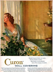 John Gannam Ilustración CURON REVESTIMIENTO DE PARED Hermosa Mujer 1958 REVISTA ANUNCIO - Imagen 1 de 1
