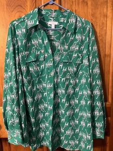 Charter Club Woman 2X Giraffe Print Chiffon Blouse Green Safari Shirt $69 NEW - Picture 1 of 10