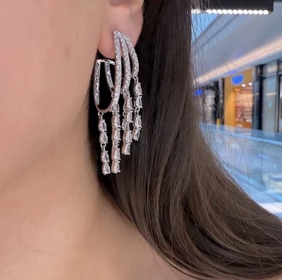 Chandelier White Gold Plated Made W Swarovski Crystal Women's Bridal Jewelry - Image 1 of 4