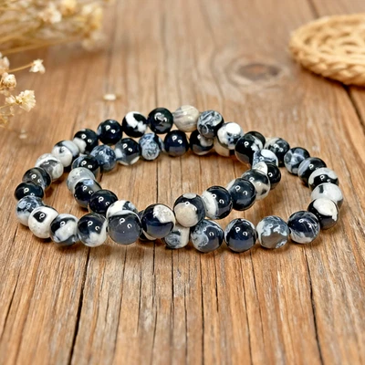 Orca агат 8 мм круглый бисер защиты исцеления эластичной женщина браслет подарок - Изображение 1 из 4
