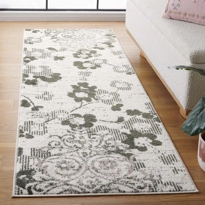 Adirondack Runner Rug 2'6"x8", Ivory/Green Geometric for Entryway & Kitchen - Image 1 of 4