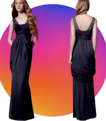 Vestido de noche negro blanco de Vera Wang para mujer talla 14 XL sin mangas de gasa Foto 1 de 4