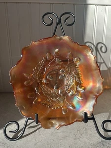 Antique Fenton Acorn & Oak Leaves Carnival Glass Ruffled Marigold Bowl 8” - Picture 1 of 10
