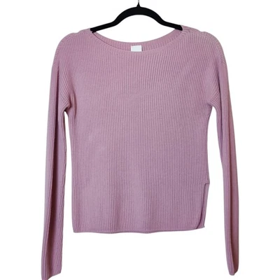 Max Mara Leisure Blush Pink Rib Knit Long Sleeve Crew Sweater Medium Side Slit - Image 1 of 4