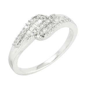 18K White Gold Diamond Baguette Wave Ring for Women Gift Wedding Fine Jewelry - Picture 1 of 6