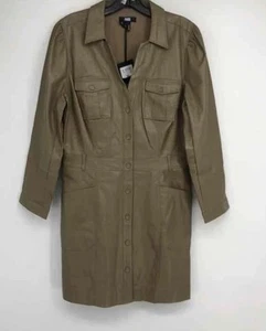 Paige Womens Green Long Sleeve Karmine Faux Leather Shirt Dress Size Medium - Picture 1 of 6