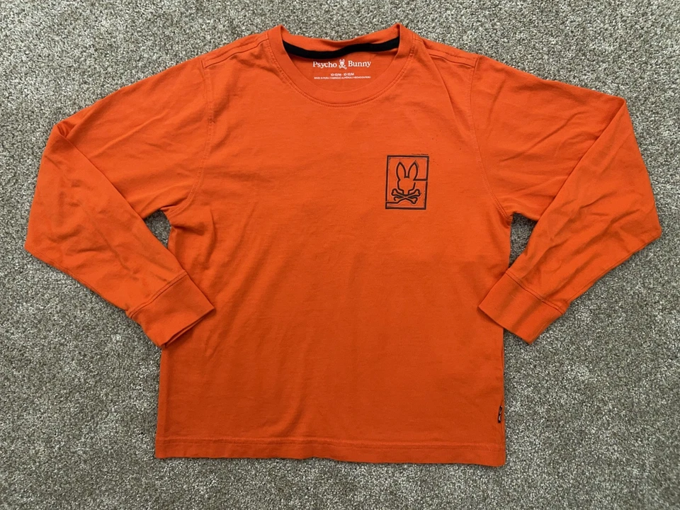 Psycho Bunny Shirt Youth Medium 10-12 Orange Crewneck Long Sleeve Graphic Tee - Image 1 of 4
