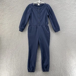Crewcuts French Terry Jumpsuit Girls 5 Navy Blue Stitched Heart Comfort Preppy - Picture 1 of 17