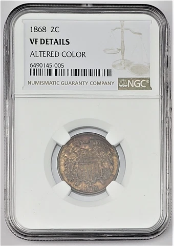 1868 Two Cent Piece 2c NGC VF Details Altered Color Cover