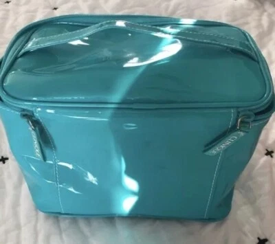 Clinique Turquoise Vinyl Cosmetic Tote Case with Handle Double Zipper 8 x 5 x 5 - Image 1 of 4