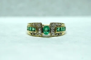 14k yellow Gold Emerald and Diamond Ring - Picture 1 of 4