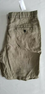 BROOKS BROTHERS Men Classic Linen Cotton Chino Shorts - Size 33 x 8 Olive Green