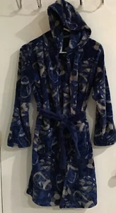 Cuddl Duds Boys Robe Sz L 12-14 Sports Footballs Soccer Balls Blue Gray Pockets - Picture 1 of 7