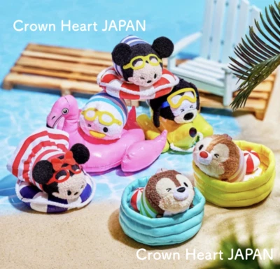 Rare! Disney Store Japan Summer TSUM TSUM Mini Plush Set of 6 - Summer Swim - Image 1 of 4