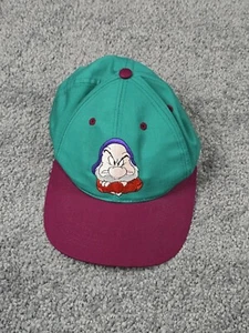 VINTAGE Disney Snow White Grumpy Dwarf Hat Cap Snapback Youth Green Maroon 90s - Picture 1 of 5