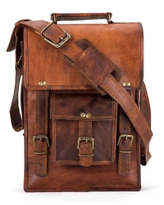 Maletín mensajero de cuero de cabra para hombre bolso de hombro marrón nuevo - Imagen 1 de 4