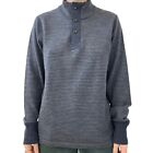 Relwen Mens Navy Blue Striped 100% Wool Henley Style Long Sleeve Sweater Sz L