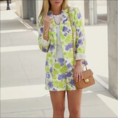 Blazer J.Crew Escolar Mujer Talla 00 XXS Verde Algodón Floral Chaqueta Boho Foto 1 de 4