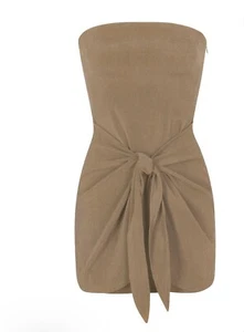 Anemos Dress Wrap Tie Up D K Mini Olive Green Brown Strapless MIDI Coverup M - Picture 1 of 9