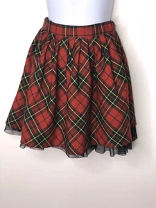 E•Land Girls Tartan Plaid Tulle Lined Skirt Red Green Sz 4 Adjustable Waist - Picture 1 of 4