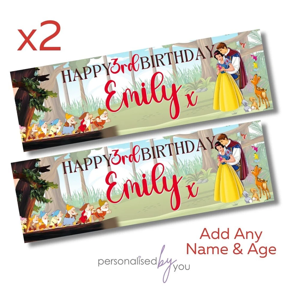 2x Personalised Disney SNOW WHITE Birthday Banner LARGE Kids Party Poster - Image 1 of 1
