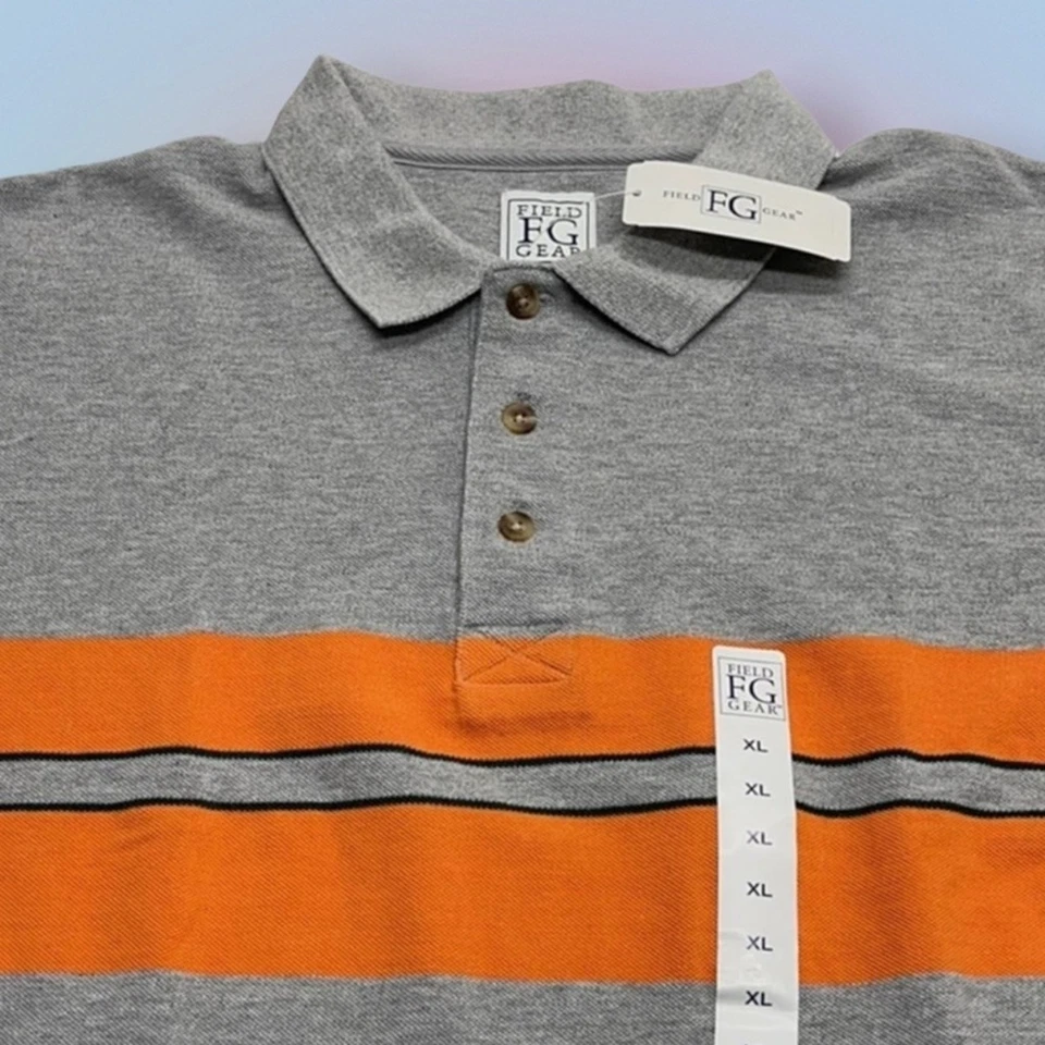Camisa polo masculina listrada cinza laranja GG Field Gear - Imagem 1 de 4