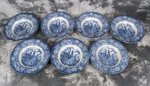 Liberty Blue Staffordshire Soup bowls Rimmed 8.75" Old North Church  Set Of 7 - Picture 1 of 24