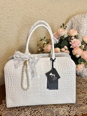 💙 Bolso Bandolera Claudia Firenze Cuero Cocodrilo Hecho en Italia Color Blanco Foto 1 de 4