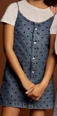 DL1961 Eilis Jean Dress Girls L NWT Denim Blue Spotted Polka Dot Embroidered - Image 1 of 4