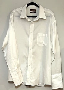 Tasso Elba Men White Dress Shirt Button Up Long Sleeve Size 17 1/2 French Cuff - Picture 1 of 10