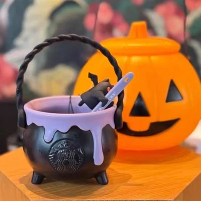 星巴克 2025 全新中国万圣节变色黑色马克杯 + 魔鬼 + 粒勺 — 第 1/4 张图片