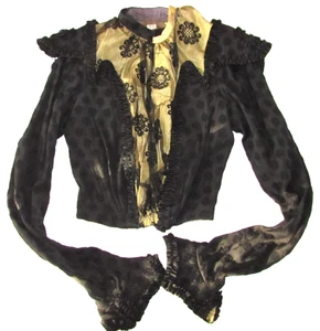 1800's Victorian Edwardian Ladies Black Silk? Polk-Dot Corset  Bodice Type Shirt - Bild 1 von 10