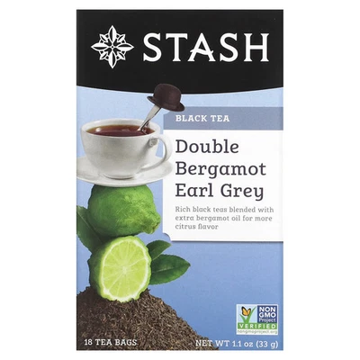 Té negro, doble bergamota Earl Grey, 18 bolsitas de té, 1,1 oz (33 g) Foto 1 de 3