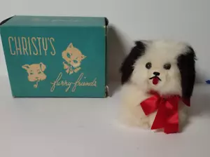 Vintage Christy's Furry Friends Puppy with Red Bow Real Fur in Original Box - Picture 1 of 12