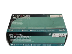 (100/Pk) ANSELL Microflex Disposable Neoprene Exam Gloves - Large - Green NPG888 - Picture 1 of 5