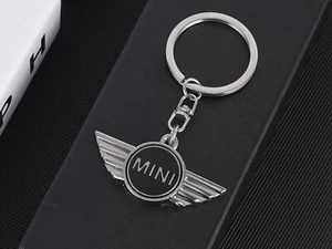 Mini Logo Car Keychain Black Silver Metal Alloy Chrome with Gift Pouch - Picture 1 of 10