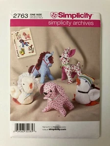 Simplicity 2763 Stuffed Animal Horse Deer Dog Chicken Duck Repro ofVintage uncut - Picture 1 of 3
