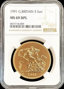 1991 GOLD GREAT BRITAIN 996 MINTED 5 POUNDS  NGC MS69 DEEP PROOFLIKE DPL - Picture 1 of 2