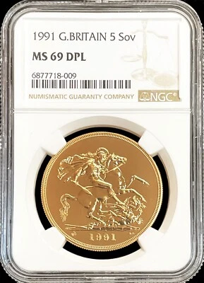 1991 GOLD GREAT BRITAIN 996 MINTED 5 POUNDS  NGC MS69 DEEP PROOFLIKE DPL - Image 1 of 2