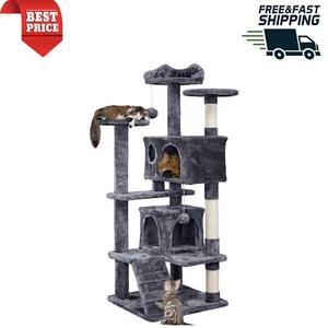 54 in H Multi-Level Soft Cat Tree Condo Cat Tower W/Scratching Posts & Top Perch - Picture 1 of 10