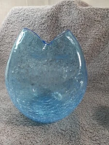 Vintage Bischoff blau eingeklemmt Crackle Glas Vase schön 6+" - Bild 1 von 13