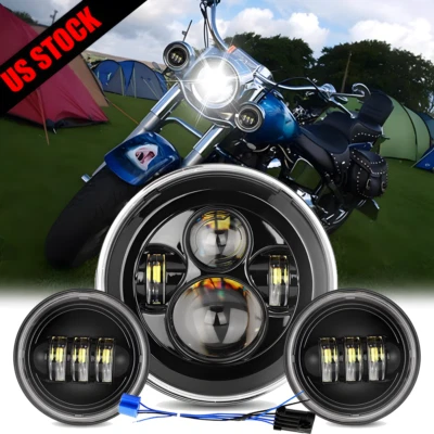 Faro LED de 7 pulgadas y luces de paso antiniebla de 4,5" para Harley Davidson Road King 3 piezas Foto 1 de 4