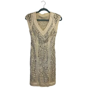 Sue Wong Dress Ivory Embroidered Beaded Leaf Pattern Sleeveless V-Neck 0 - Picture 1 of 12