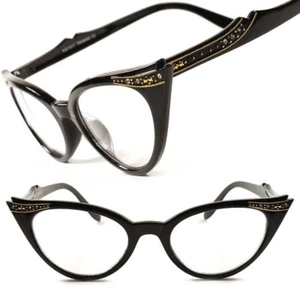 Elegantes gafas de moda vintage retro estrás ojo de gato para mujer lentes transparentes - Imagen 1 de 4