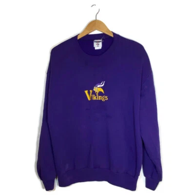 De colección. Sudadera de los 90 Minnesota Vikings L/XL cuello redondo Jerzees púrpura bordada Foto 1 de 4