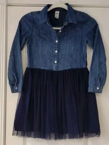 OSH KOSH B'GOSH Long Sleeve Blue Denim Dress with Layered Tutu Skirt Size 8 - Picture 1 of 3