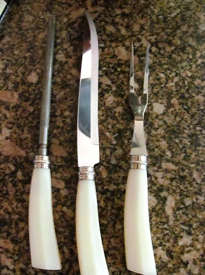 * 复古 Washington Forge 锯齿切片刀、叉子、钢塑料手柄 3 件 — 第 1/2 张图片