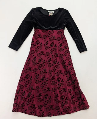 Vintage 90s Girl's Dress Size 14 Just Kidding by La Belle Long Red Black - Image 1 of 4
