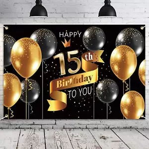 Happy 15th Birthday Backdrop Banner - 15 Birthday Party Decorations Supplies ... - Picture 1 of 7
